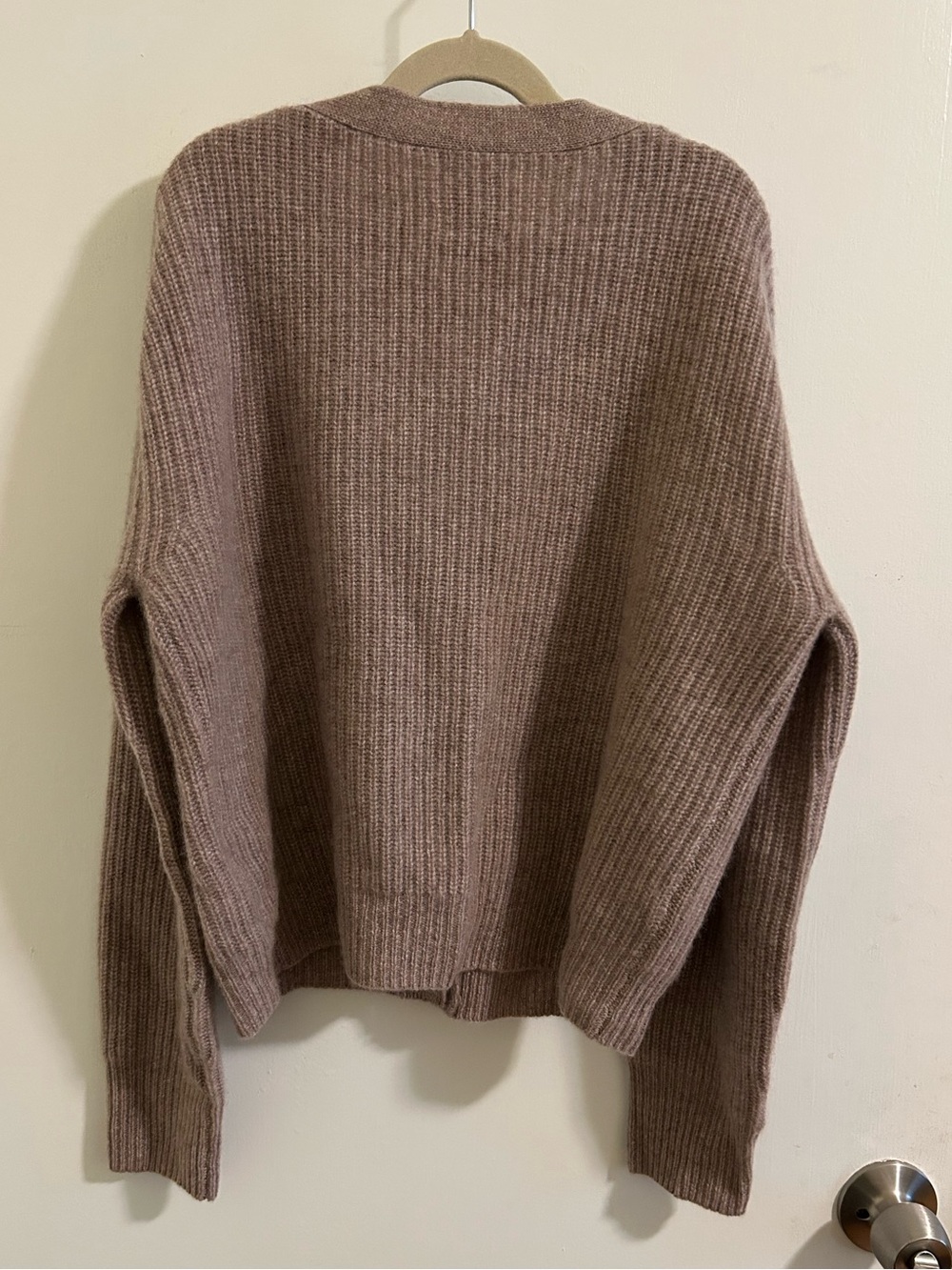 Joie 100% Cashmere Cardigan Sweater Ribbed Knit Champagne Beige Rosy Sand - Picture 2 of 4